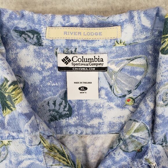 Vintage Columbia River‎ Lodge Tropical Martini Shirt Mens XL Blue Hawaiian Aloha - Picture 3 of 5